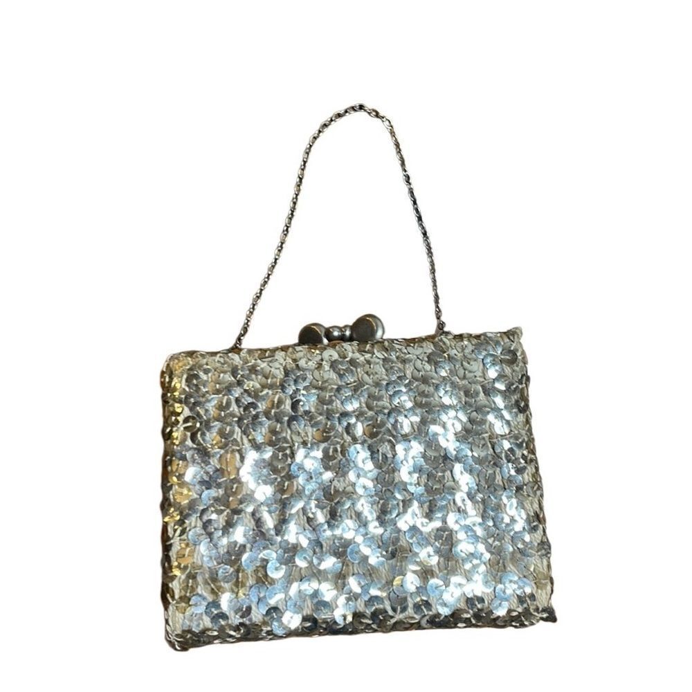 50s Vintage Silver Sequin Square Micro Purse